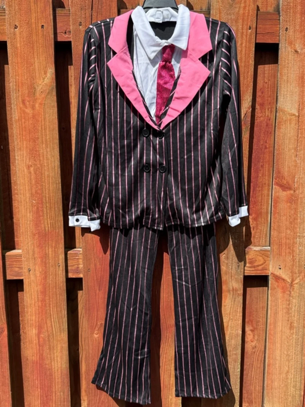 Girls Pink & Black Pinstripe Gangster Costume with Fedora